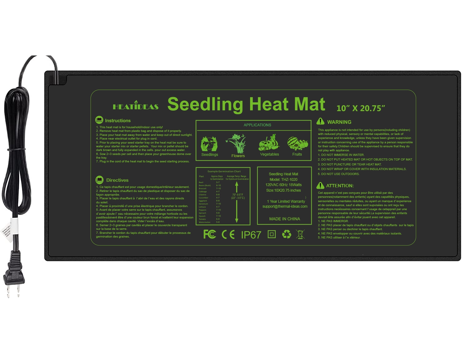Seedling Heat Mat for Plant 10X20.75 inches