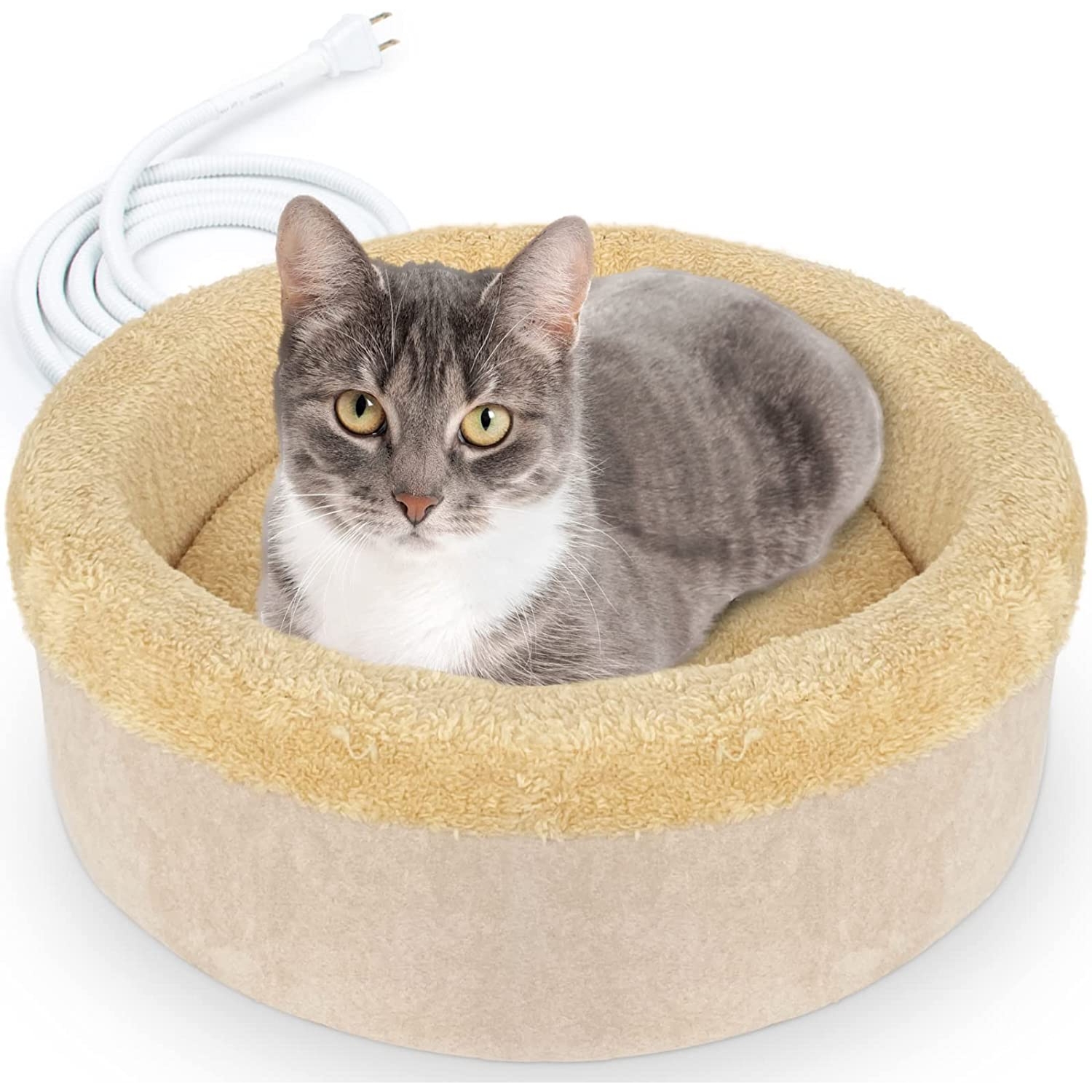 Heated Cat Beds for Indoor Cats Round Warming Cat Beds Super Soft Machine Washable Thermo Kitty Electric Heating Bed