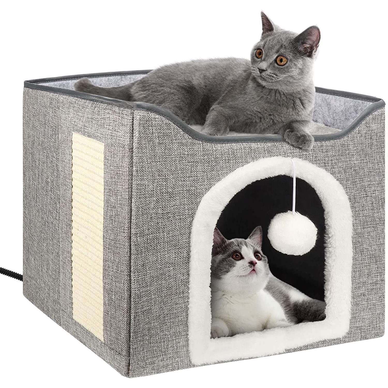 Heated Cat House, Heating Cat Houses for Indoor Outdoor Kitty with Heating Pad, Foldable Heated Kitty House Cat Shelter for Your Pet to Stay Warm and Cozy