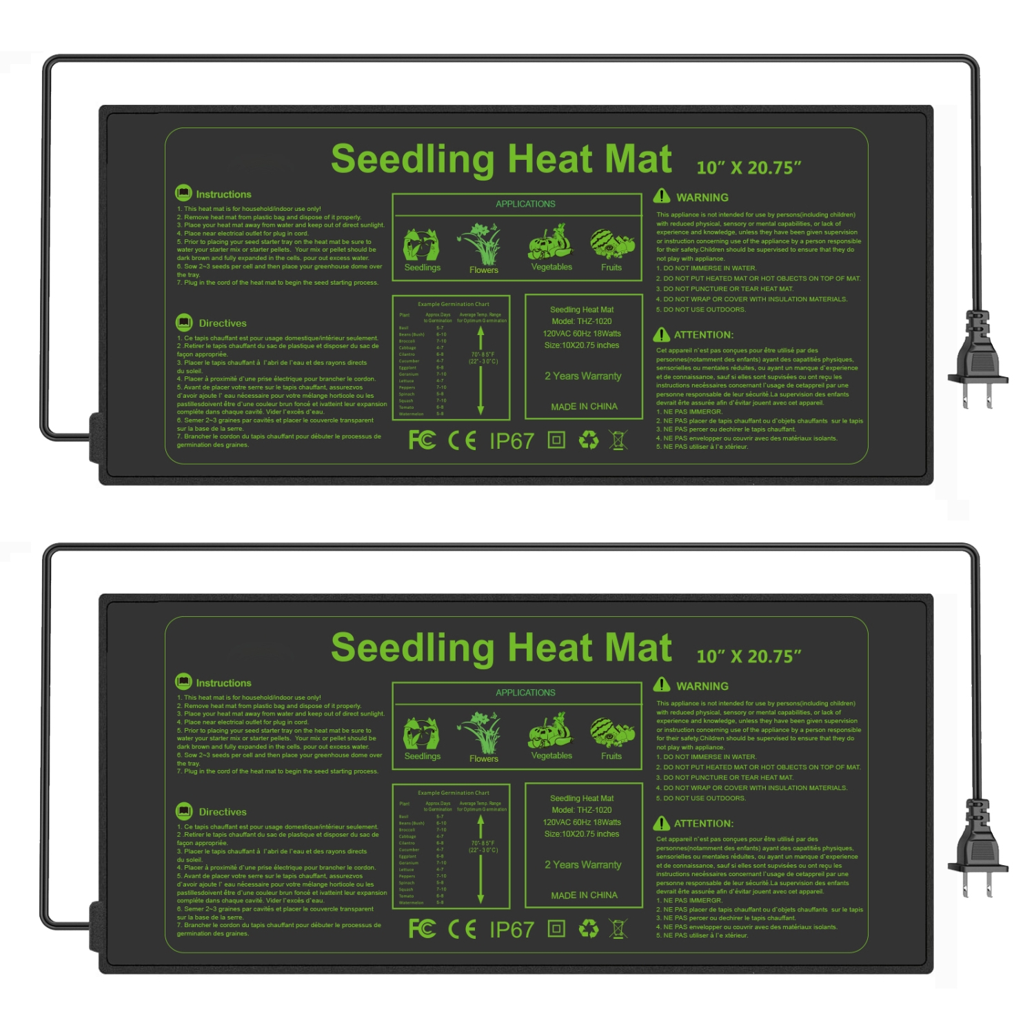 Seedling Heat Mat Plant Heating Pad10X20.75`` for Seed Starting Plant Propagation